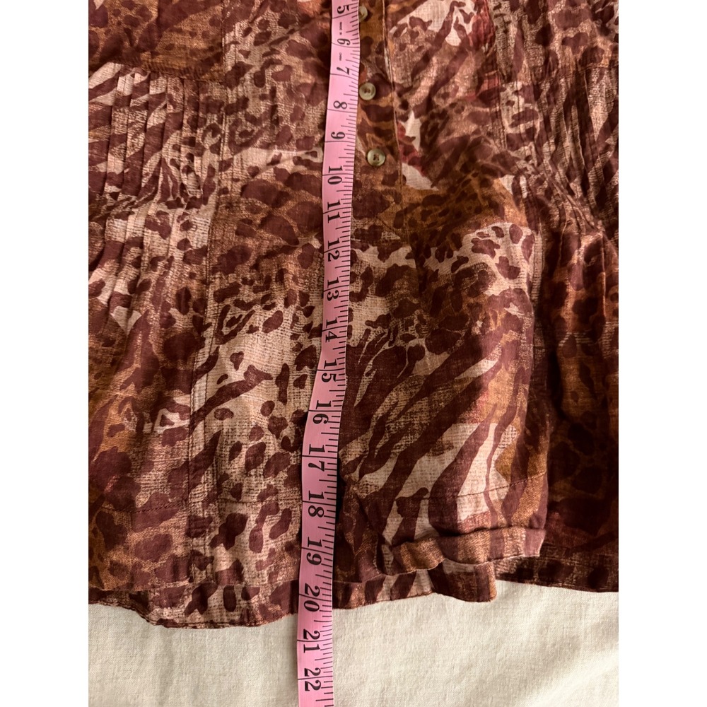Pilcro Anthropologie Animal Print Pintuck Cotton Blouse XS Brown Earthy Boho - Picture 7 of 8